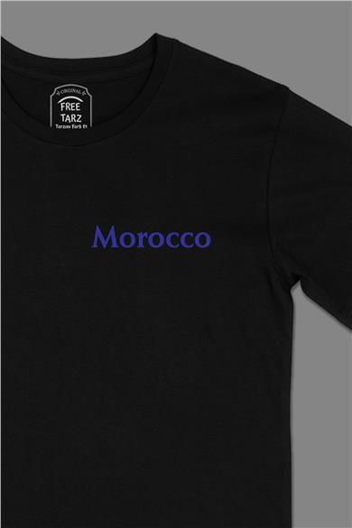 Fas Morocco Cep Tasarımlı Siyah Tişört