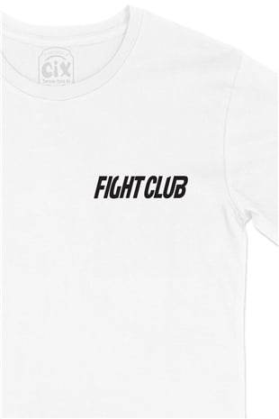 Fight Club Cep Logo Tasarımlı Beyaz Tişört