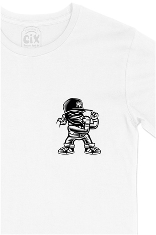 Fighter Cep Logo Tasarımlı Beyaz Tişört
