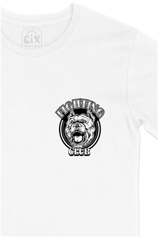 Fighting Club Cep Logo Tasarımlı Beyaz Tişört