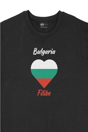 Filibe Bulgaristan Bayraklı Kalpli Siyah Sweatshirt