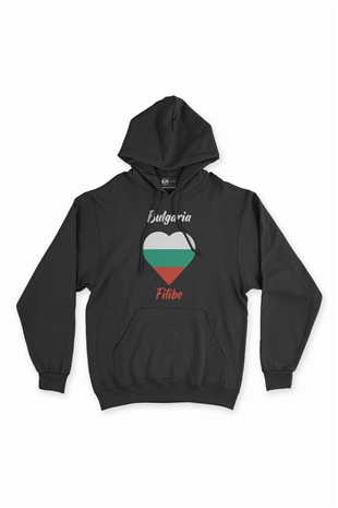 Filibe Bulgaristan Bayraklı Kalpli Siyah Sweatshirt Hoodie