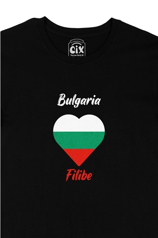Filibe Bulgaristan Bayraklı Kalpli Siyah Tişört
