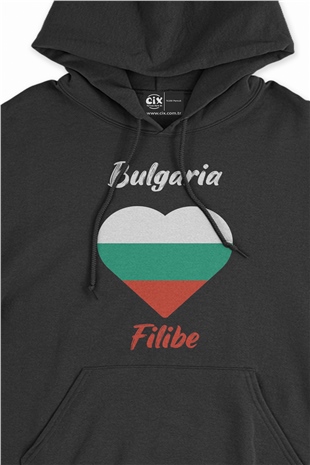 Filibe Bulgaristan Bayraklı Kalpli Siyah Sweatshirt Hoodie