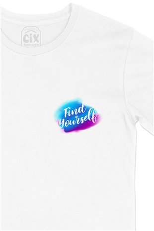 Find Yourself Cep Logo Tasarımlı Beyaz Tişört
