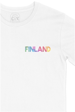 Finlandiya Cep Logo Tasarımlı Beyaz Tişört