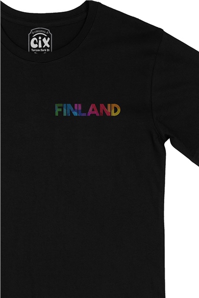 Finlandiya Cep Logo Tasarımlı Siyah Tişört