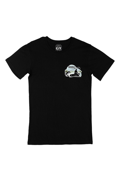 Fishing Cep Logo Tasarımlı Siyah Tişört