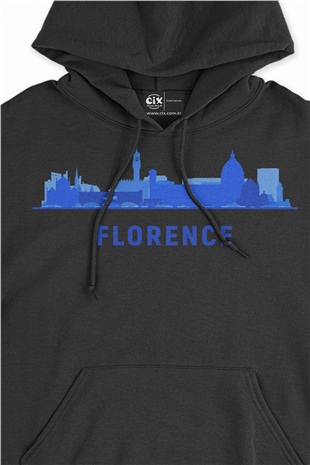 Floransa Baskılı Manzaralı Siyah Sweatshirt Hoodie
