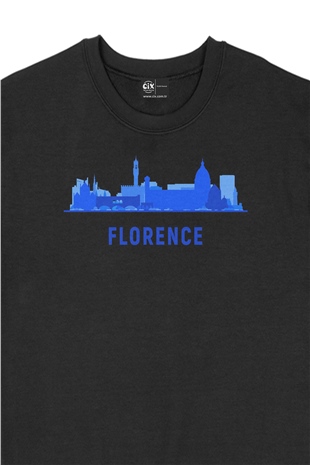 Floransa Baskılı Manzaralı Siyah Sweatshirt