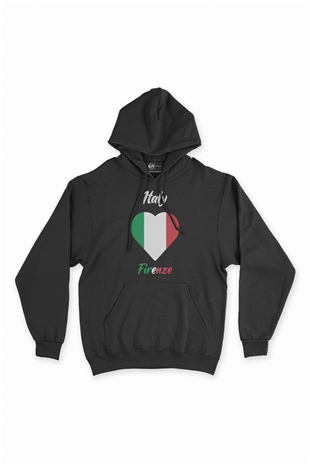 Floransa İtalya Bayraklı Kalpli Siyah Sweatshirt Hoodie