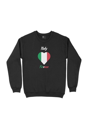 Floransa İtalya Bayraklı Kalpli Siyah Sweatshirt