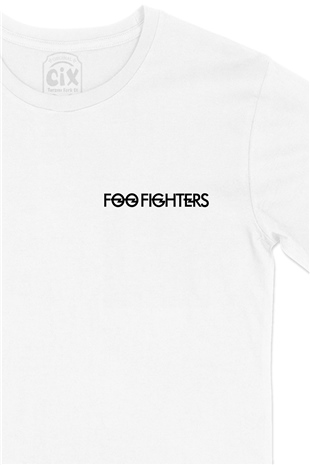 Foo Fighters Logolu Cep Logo Tasarımlı Beyaz Tişört