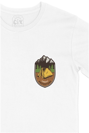 Forest Adventure Cep Logo Tasarımlı Beyaz Tişört