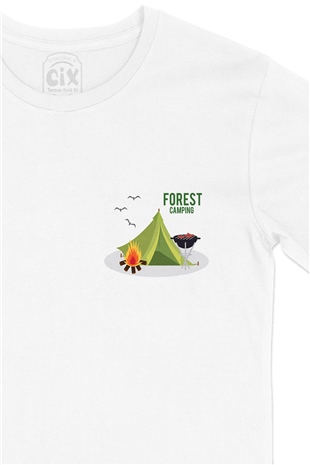 Forest Camping Cep Logo Tasarımlı Beyaz Tişört