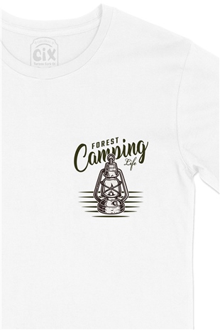 Forest Camping Life Cep Logo Tasarımlı Beyaz Tişört