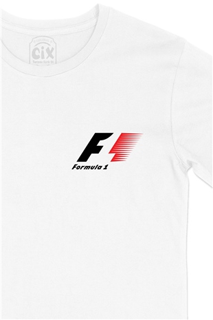 Formula 1 Cep Logo Tasarımlı Beyaz Tişört