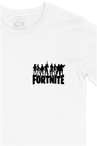 Fortnite Ailesi Cep Logo Tasarımlı Beyaz Tişört