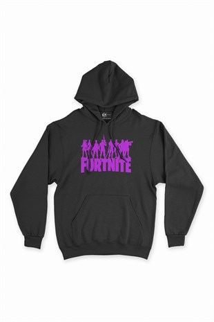 Fortnite Ailesi Siyah Kapşonlu Sweatshirt Hoodie