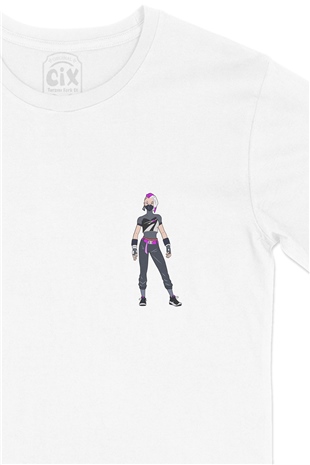 Fortnite Girl Cep Logo Tasarımlı Beyaz Tişört