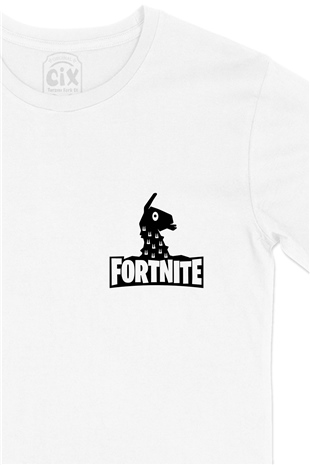 Fortnite Logo Cep Logo Tasarımlı Beyaz Tişört