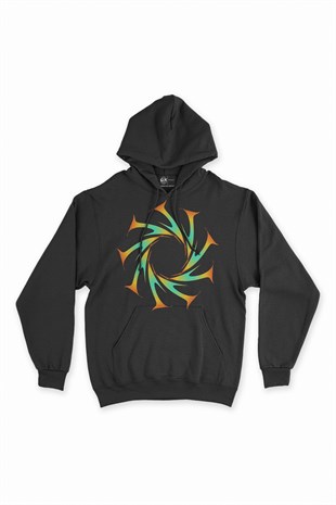 Fraktal Tasarımlı Kapşonlu Sweatshirt Hoodie