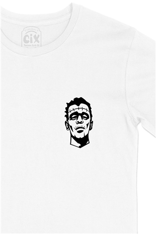 Frankenstein Cep Logo Tasarımlı Beyaz Tişört