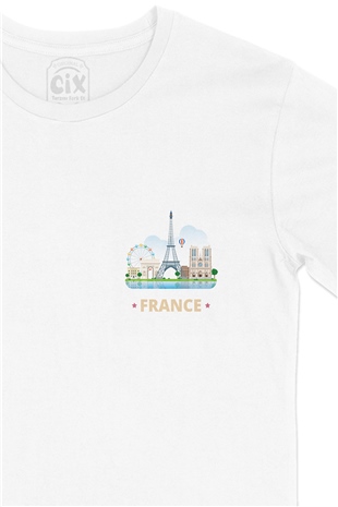 Fransa Cep Logo Tasarımlı Beyaz Tişört