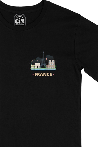 Fransa Cep Logo Tasarımlı Siyah Tişört