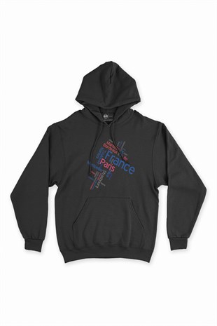 Fransa Şehir İsimli Siyah Kapşonlu Sweatshirt Hoodie