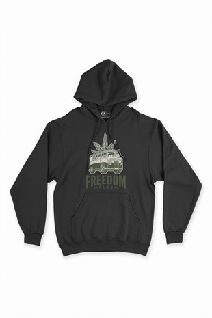 Freedom Club Siyah Kapşonlu Sweatshirt Hoodie