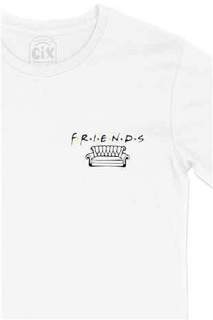 Friends Koltuğu Cep Logo Tasarımlı Beyaz Tişört