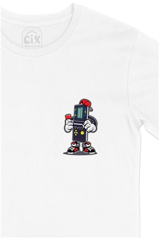 Game Boy  Cep Logo Tasarımlı Beyaz Tişört