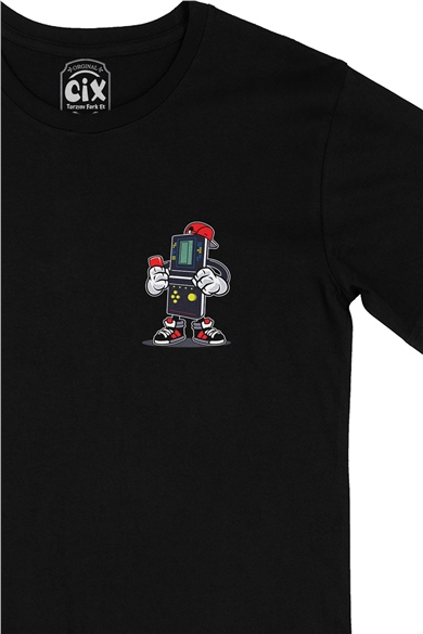 Game Boy Cep Logo Tasarımlı Siyah Tişört