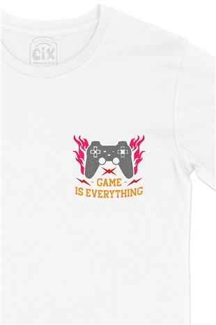 Game is Everything Cep Logo Tasarımlı Beyaz Tişört