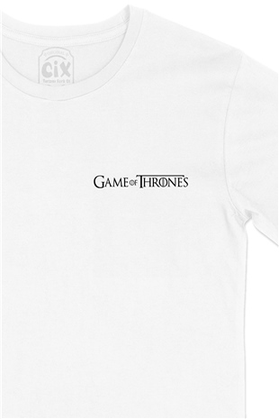 Game Of Thrones Logolu Cep Logo Tasarımlı Beyaz Tişört