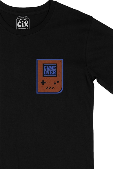Game Over Cep Logo Tasarımlı Siyah Tişört