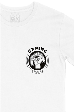 Game Zone Cep Logo Tasarımlı Beyaz Tişört