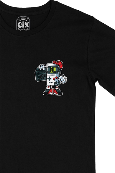 Gamer Cep Logo Tasarımlı Siyah Tişört