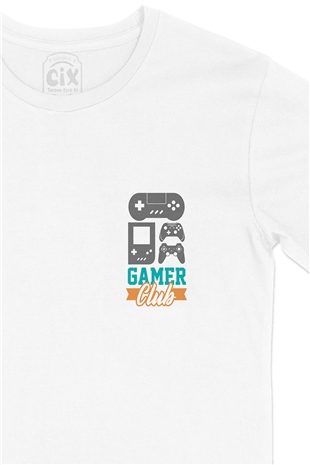 Gamer Club Cep Logo Tasarımlı Beyaz Tişört