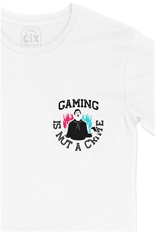 Gaming Is Not A Crime Cep Logo Tasarımlı Beyaz Tişört