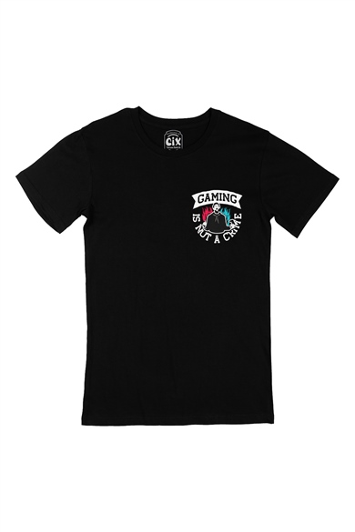 Gaming Is Not A Crime Cep Logo Tasarımlı Siyah Tişört