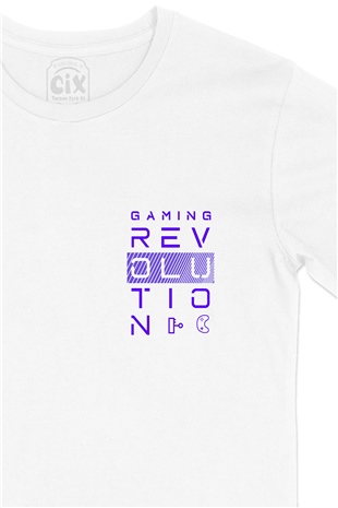 Gaming Revolution Cep Logo Tasarımlı Beyaz Tişört