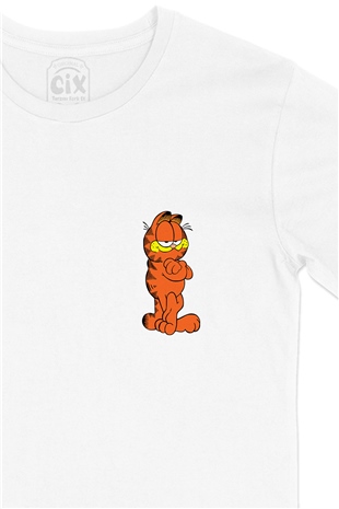Garfield Cep Logo Tasarımlı Beyaz Tişört