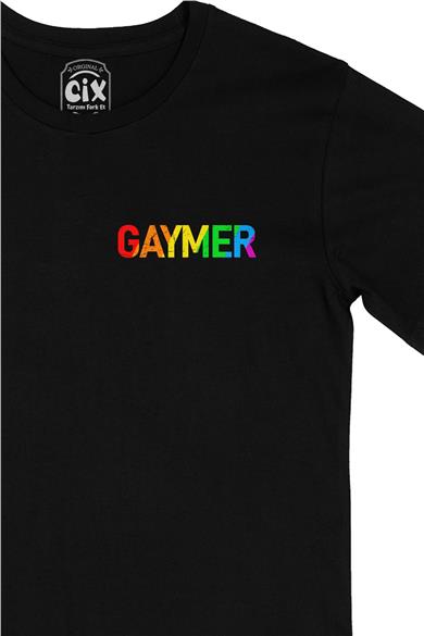 Gaymer Cep Tasarım Baskılı Siyah Tişört