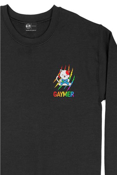 Gaymer Kedi Oyuncu Gamer Cep Tasarım Baskılı Sweatshirt