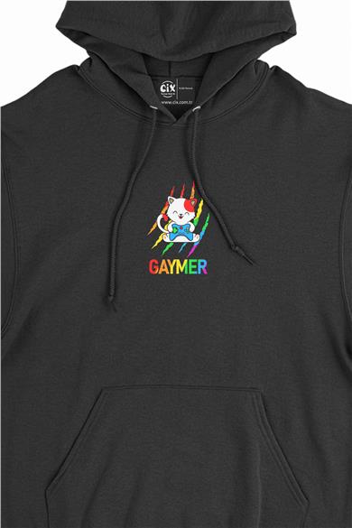 Gaymer Kedi Oyuncu Gamer Minimal Kapşonlu Sweatshirt Hoodie