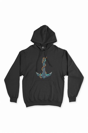 Gemici Çıpa Siyah Kapşonlu Sweatshirt Hoodie