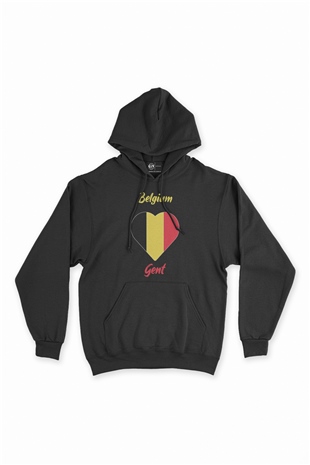 Gent Belçika Bayraklı Kalpli Siyah Sweatshirt Hoodie