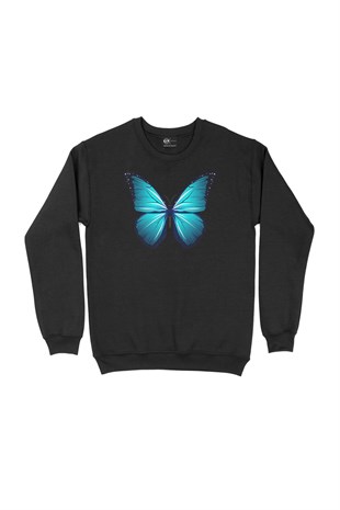 Gerçek Kelebek Tasarımlı Siyah Sweatshirt